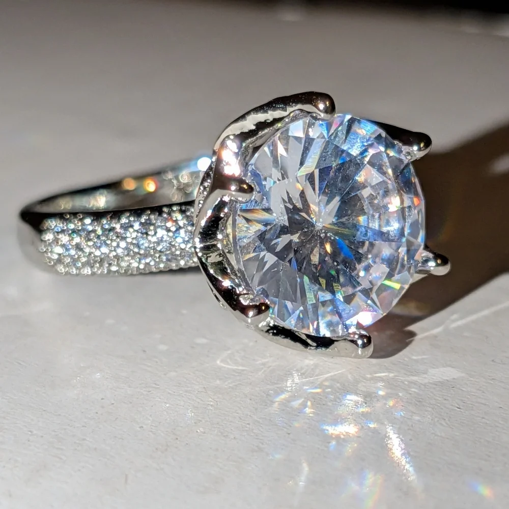Stunning 925 Sterling silver diamond  wedding ring sz 6